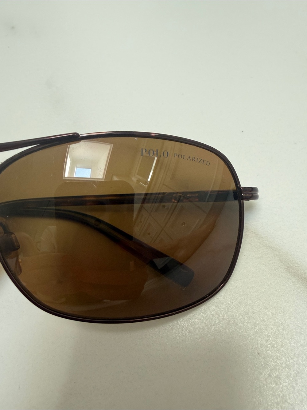 Polo by Ralph Lauren Men's Brown Metal Aviator Sunglasses